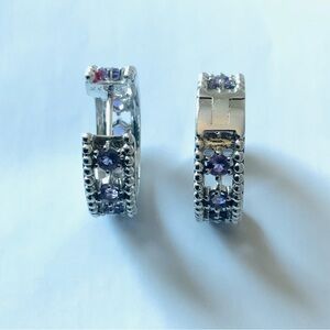 Amethyst Hoop Earrings in sterling silver.